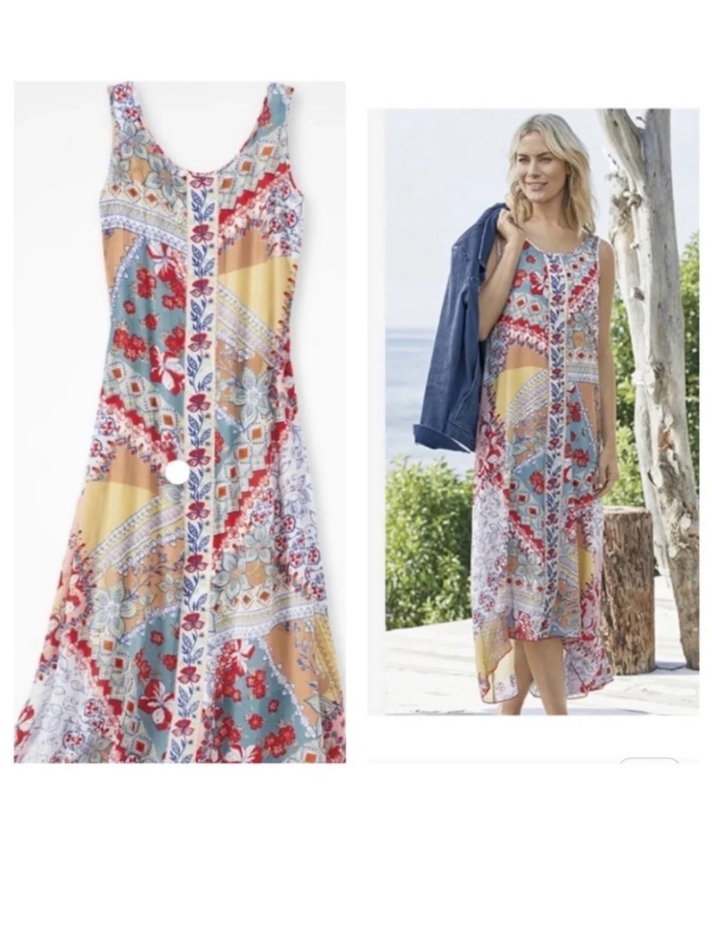 Coldwater Creek Sleeveless Patchwork Floral Midi Dress in Multi Colors